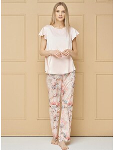 Lega atlasa pidžama ar garām biksēm "Madonna Light Pink Flower Print"
