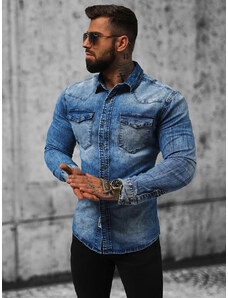 Vīriešu džinsu krekls zila OZONEE NB/MC710BS