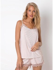 Aruelle teksturēta īsa pidžama ar mežģīnēm "Audrey Short Light Pink"