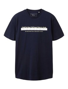 TOM TAILOR DENIM T-Krekls krēmkrāsas / tumši zils / balts