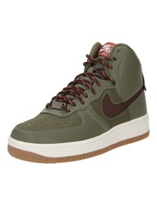 Nike Sportswear Zemie brīvā laika apavi 'Air Force 1' šokolādes krāsas / olīvzaļš / rūsgans / balts