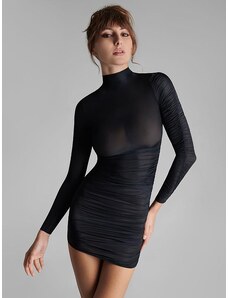 Maison Close mini daļēji caurspīdīga kleita ar augstu izgriezumu "Nuit Fauve Black"