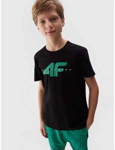 4F Zēnu t-krekls no organiskās kokvilnas ar apdruku - melns
