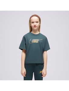 Nike T Krekls G Nsw Tee Boxy Metallic Hbr Girl Bērniem Apģērbi T-krekli FJ6785-328 Zaļa