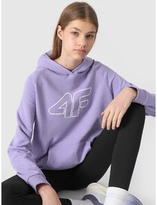4F Meiteņu džemperis hūdijs ar organisko kokvilnu - gaiši violets