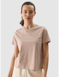4F Sieviešu t-krekls regular ar apdruku - smilškrāsas