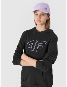 4F Meiteņu džemperis hūdijs ar organisko kokvilnu - dziļi melns
