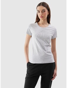 4F Sieviešu t-krekls slim ar apdruku - pelēks