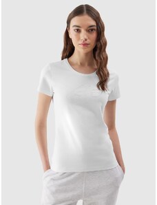 4F Sieviešu t-krekls slim ar apdruku - balts