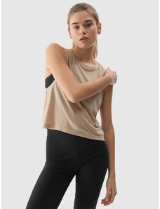 4F Sieviešu jogas tops oversize ar modāla piedevu - smilškrāsas