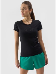 4F Sieviešu t-krekls slim ar apdruku - melns