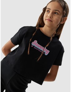 4F Meiteņu crop top t-krekls no organiskās kokvilnas - melns