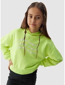 4F Meiteņu crop top sporta džemperis hūdijs - dzeltens
