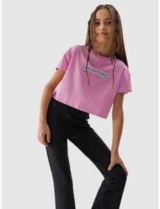 4F Meiteņu crop top t-krekls no organiskās kokvilnas - sārts