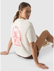 4F Sieviešu t-krekls oversize ar apdruku - krēmkrāsas