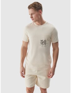 4F Vīriešu t-krekls no organiskās kokvilnas ar apdruku - smilškrāsas