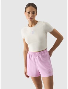 4F Sieviešu t-krekls crop top ar apdruku - lauzti balts