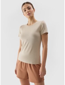 4F Sieviešu t-krekls slim gluds - smilškrāsas