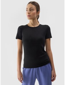 4F Sieviešu t-krekls slim gluds - melns