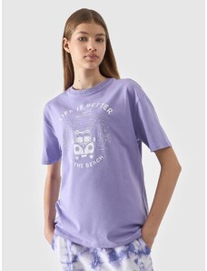 4F Meiteņu t-krekls oversize ar apdruku - violets
