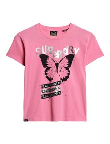 Superdry T-Krekls 'Lo-fi Rock ' rozā / melns / sudrabs