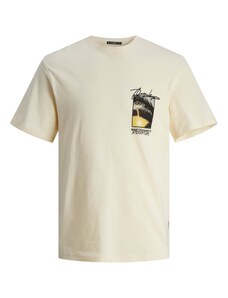 JACK & JONES T-Krekls 'ARUBA' krēmkrāsas / gaiši pelēks / melns