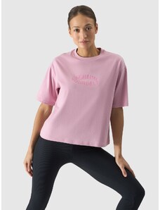 4F Sieviešu t-krekls oversize ar apdruku - pūdersārts