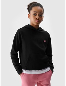 4F Meiteņu sporta džemperis hūdijs - melns