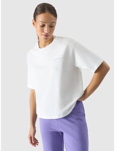 4F Sieviešu t-krekls oversize ar apdruku - lauzti balts