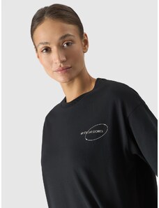 4F Sieviešu t-krekls oversize ar apdruku - melns