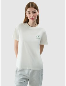 4F Sieviešu t-krekls regular ar apdruku - krēmkrāsas
