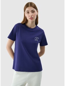 4F Sieviešu t-krekls regular ar apdruku - tumši zils