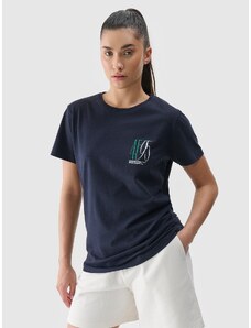 4F Sieviešu t-krekls slim ar apdruku - tumši zils
