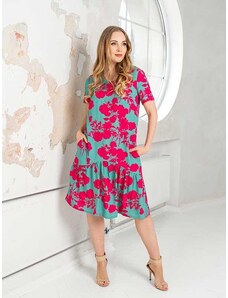Lega viskozes kleita "Kate Green - Fuchsia Flower Print"