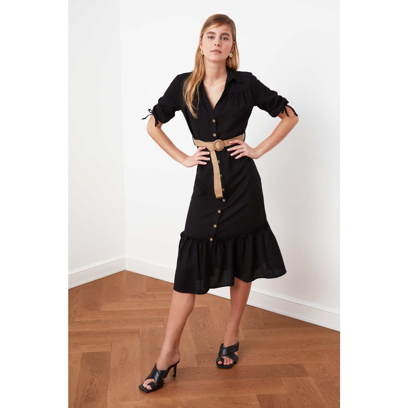 black belted shirt dress