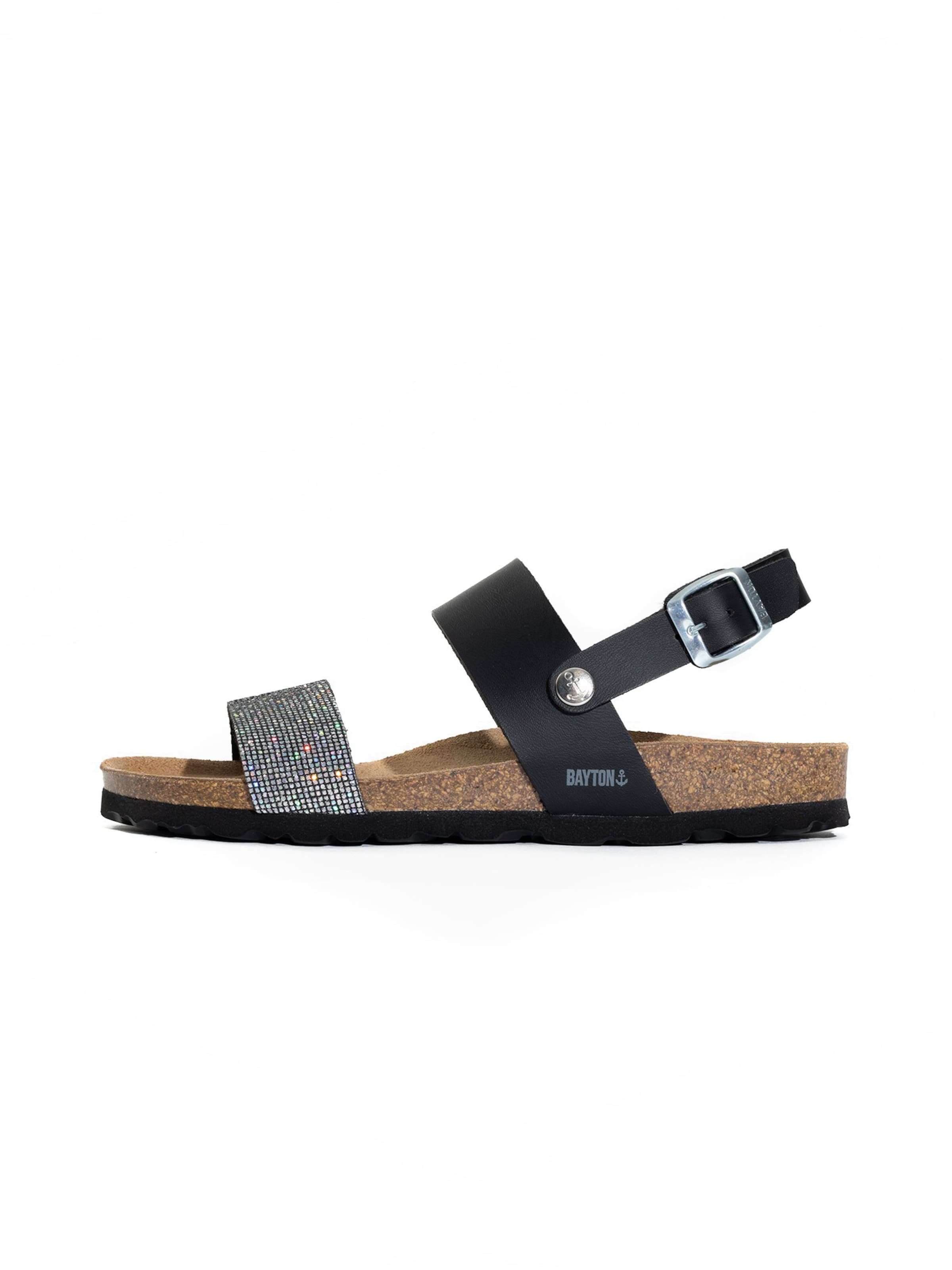 Bayton Siksniņsandales 'Lilia' melns / sudrabs