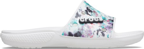 white and multi classic tie dye crocs