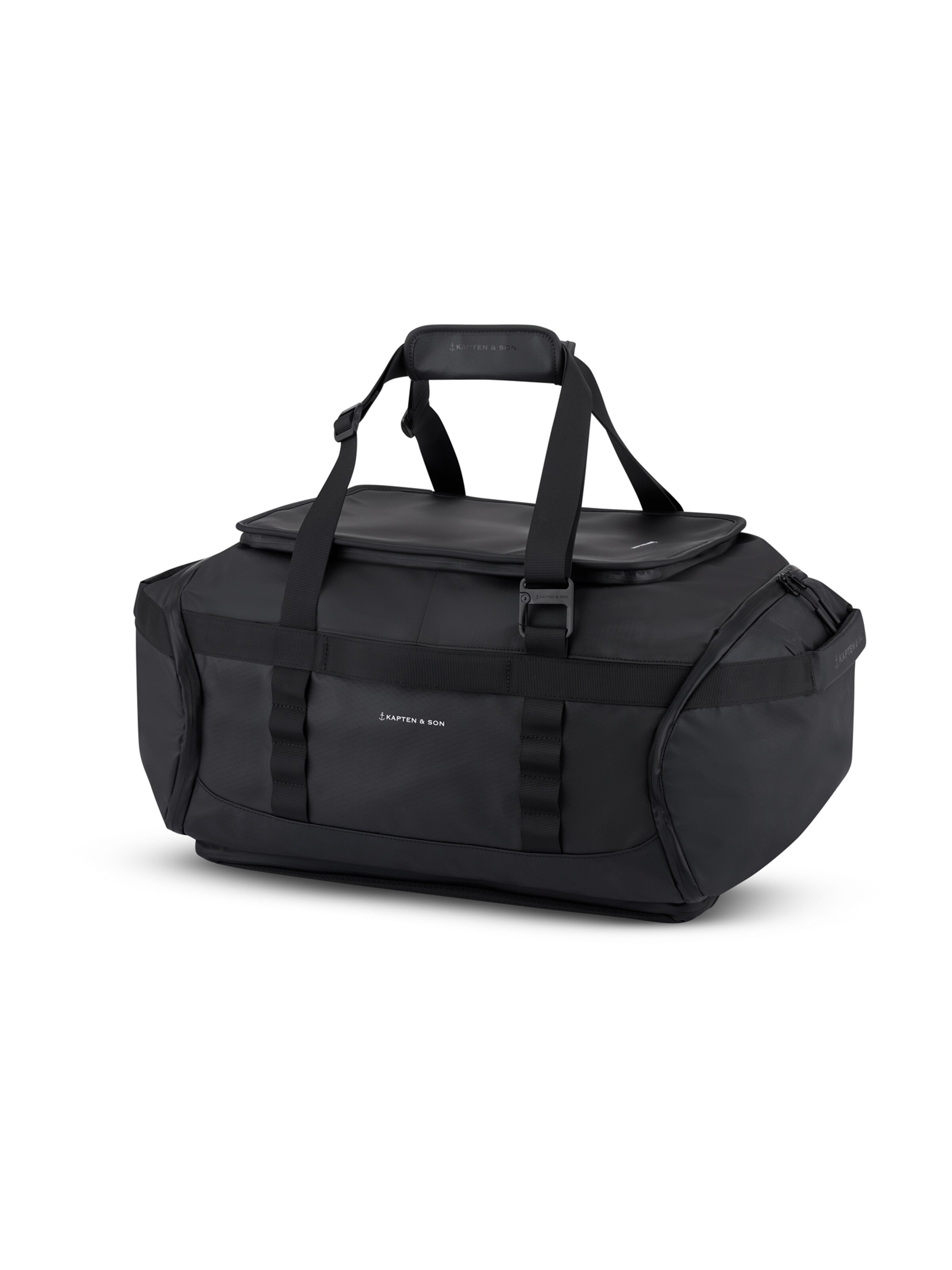 Kapten & Son Ceļojumu soma 'Lisbon Duffle Backpack Medium' melns / balts