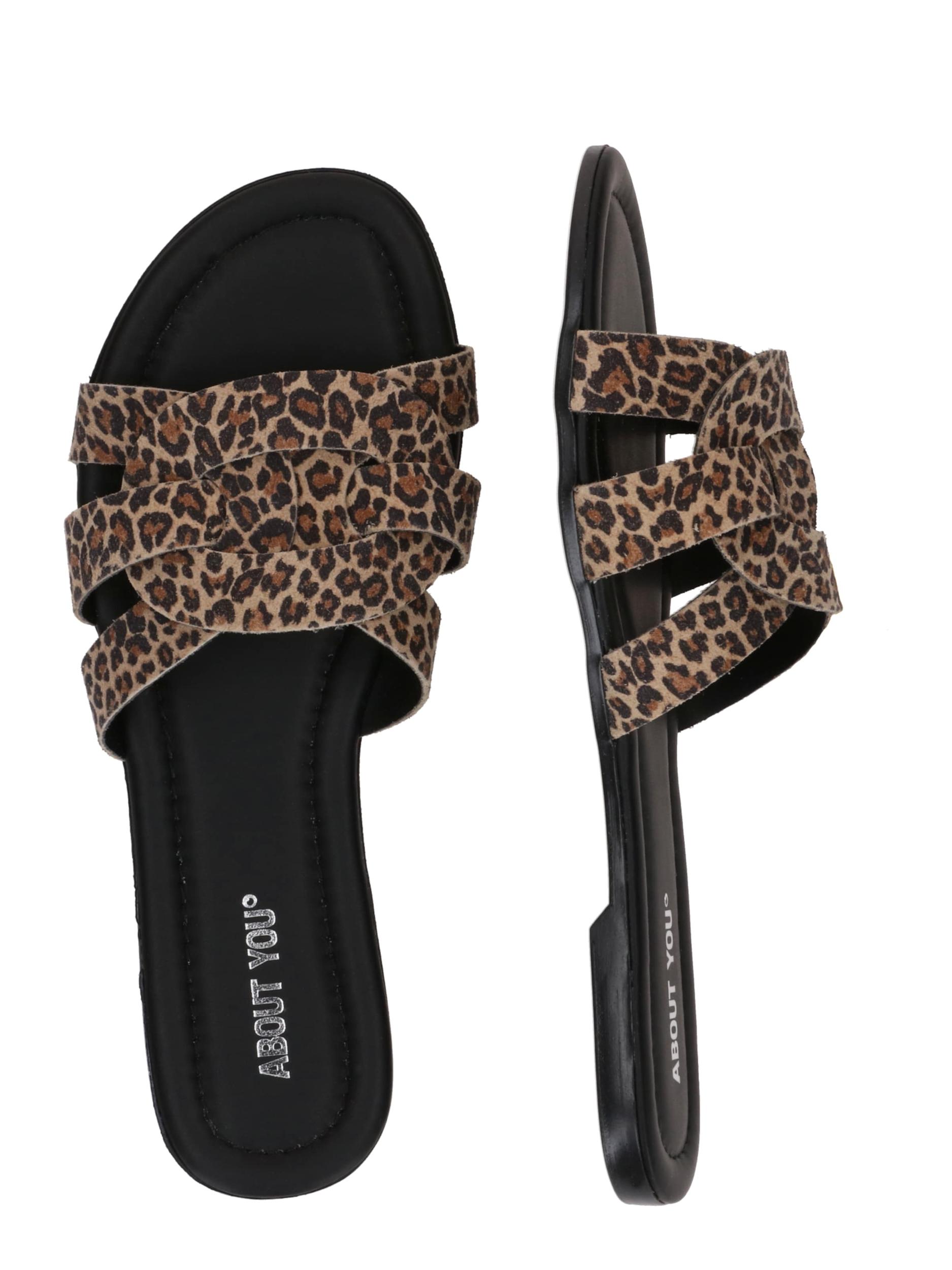 ABOUT YOU Ādas čības 'Evelina' brūns / gaiši brūns / melns