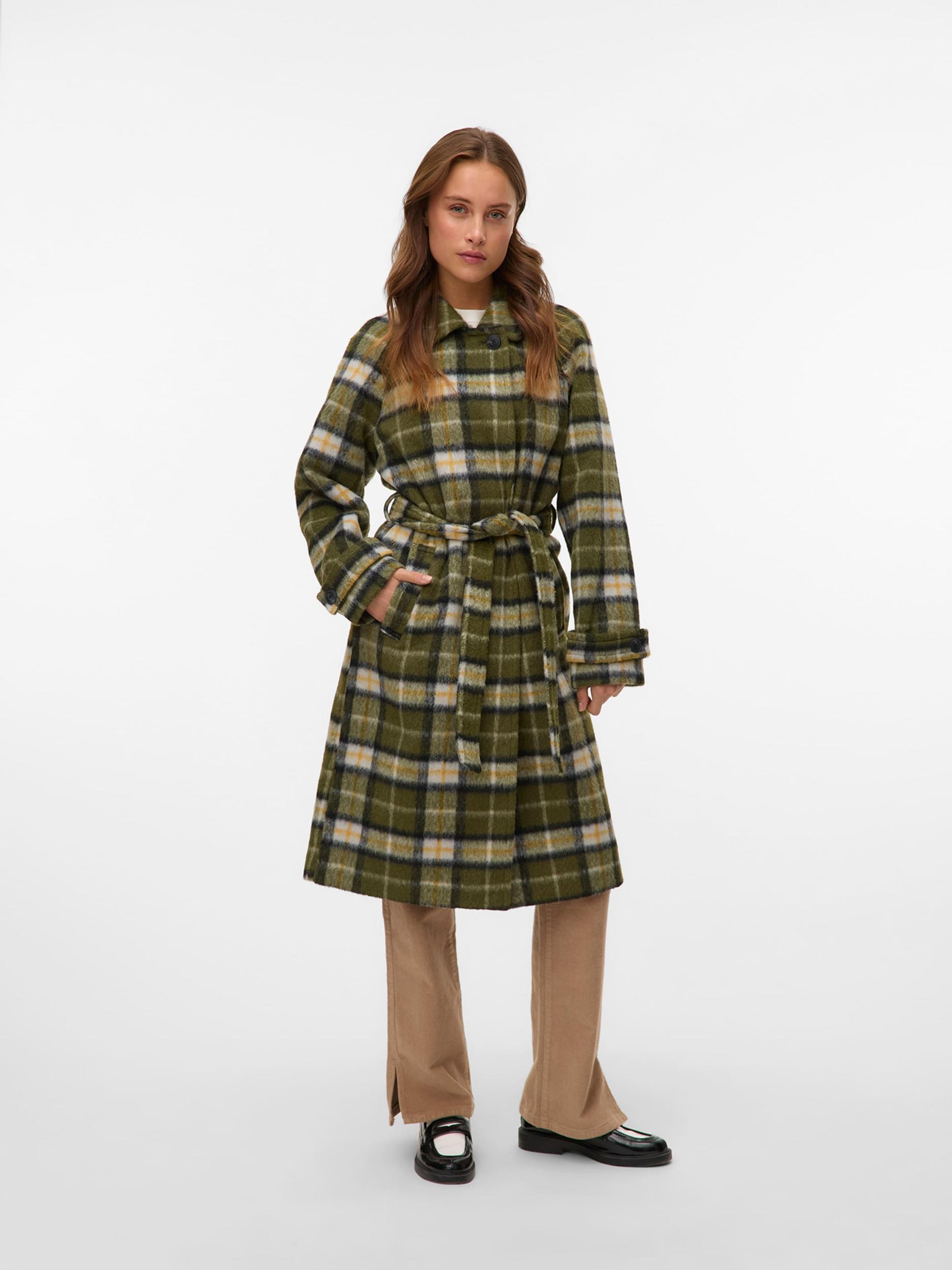 VERO MODA Starpsezonu mētelis olīvzaļš / melns / balts