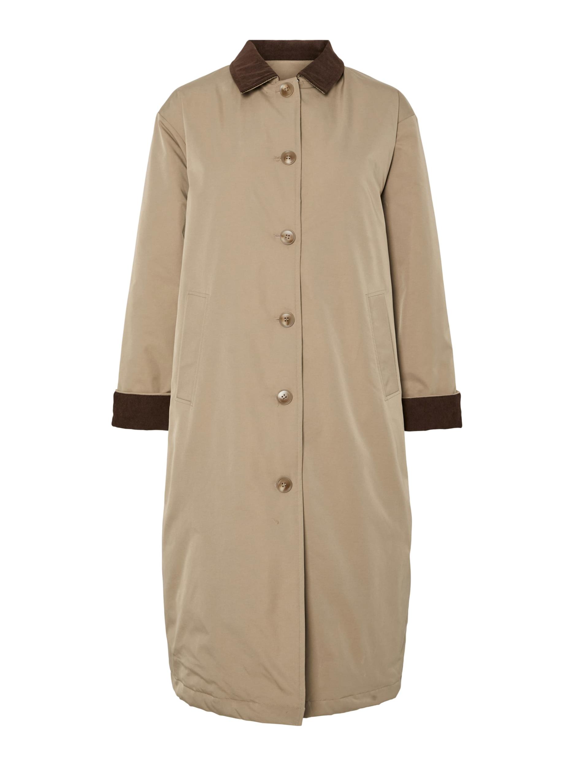 PIECES Starpsezonu mētelis 'JORMA' brūns / pelēcīgs