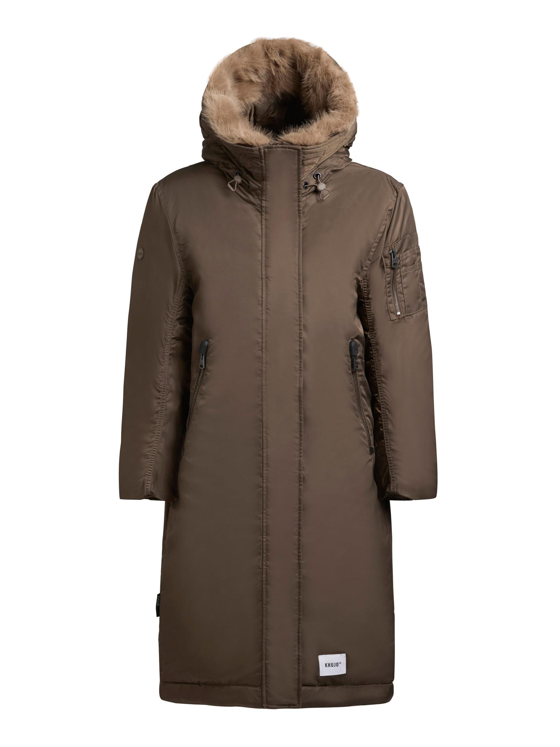 khujo Ziemas mētelis 'Oliva' šokolādes krāsas / brokāta