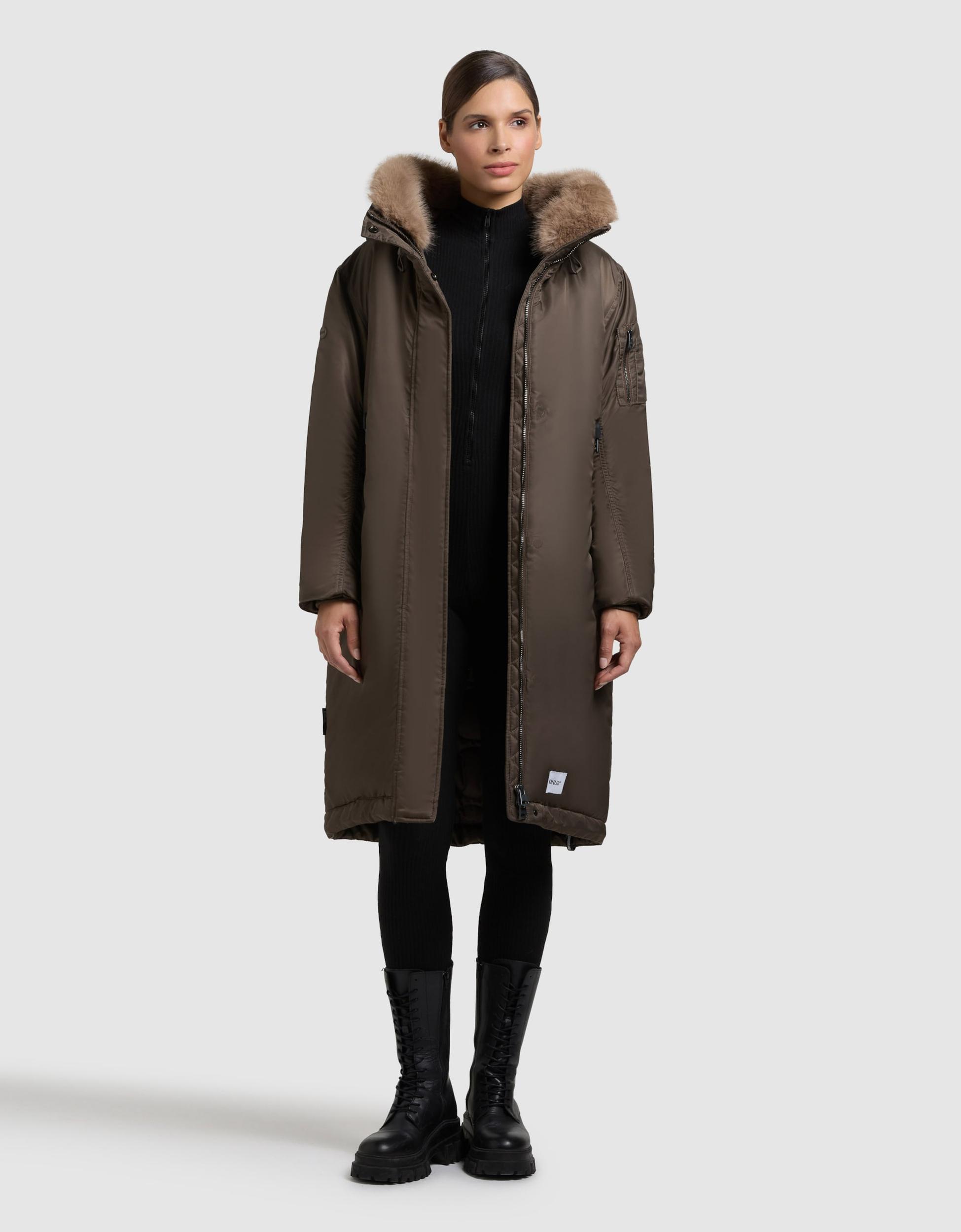 khujo Ziemas mētelis 'Oliva' šokolādes krāsas / brokāta