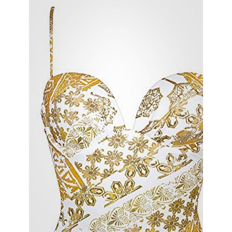 Maryan Mehlhorn viendaļīgs peldkostīms ar formējošām bļodiņām "Orient White - Gold Ornament Print"