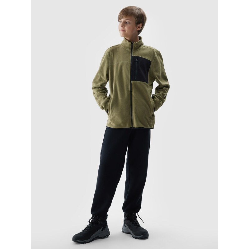 4F Zēnu flīsa jaka ar stāvapkakli regular - olīvkrāsas