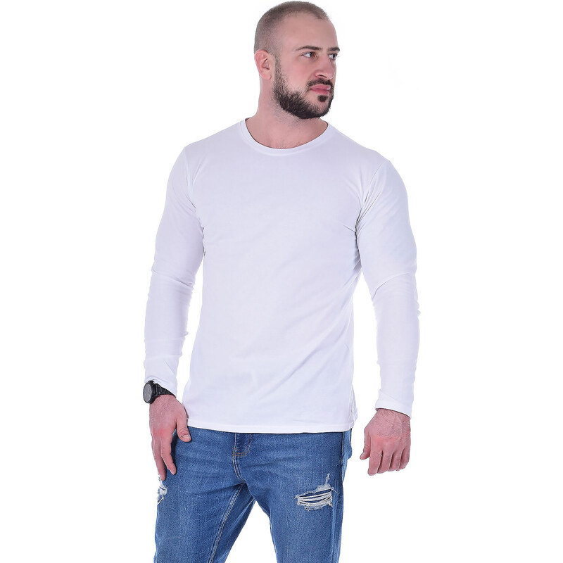 TIMILJA Vīriešu T-krekls ar garām piedurknēm kokvilnas balts lielie izmēri 91005DB S - 4 XL