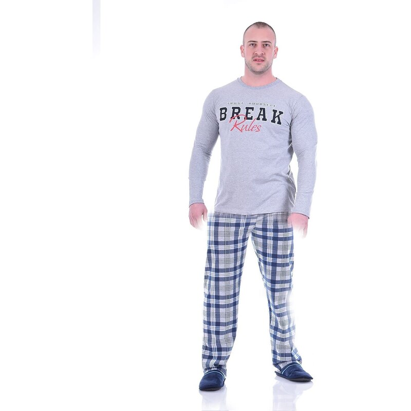 TIMILJA Vīriešu pidžama Kokvilnas ar garām biksēm lielie izmēri 11248S S-4XL