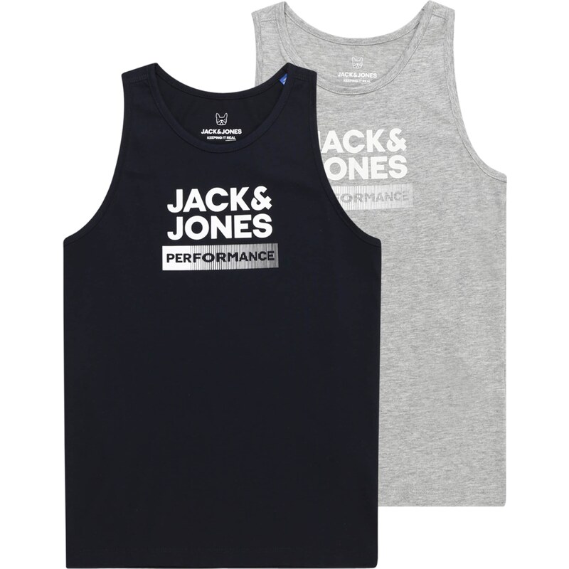 Jack & Jones Junior T-Krekls tumši zils / raibi pelēks / balts