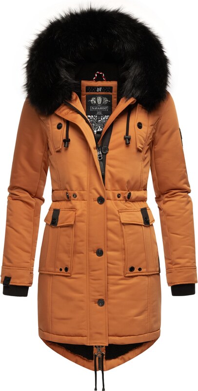 NAVAHOO Ziemas parka 'Luluna' konjaka toņa / melns