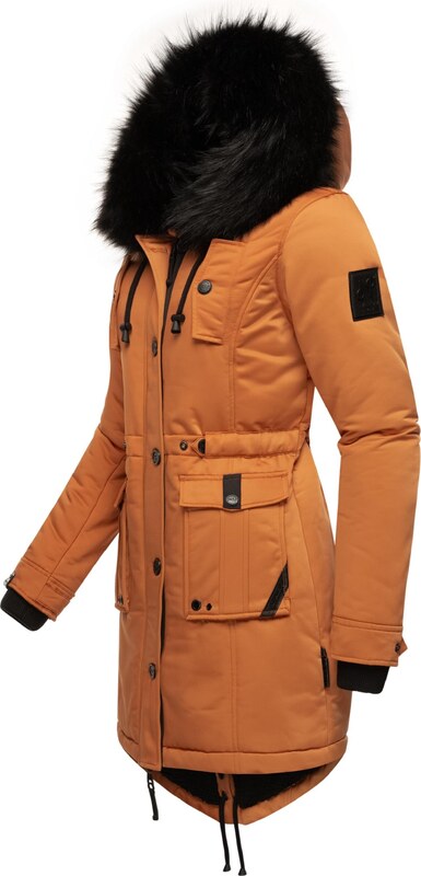 NAVAHOO Ziemas parka 'Luluna' konjaka toņa / melns